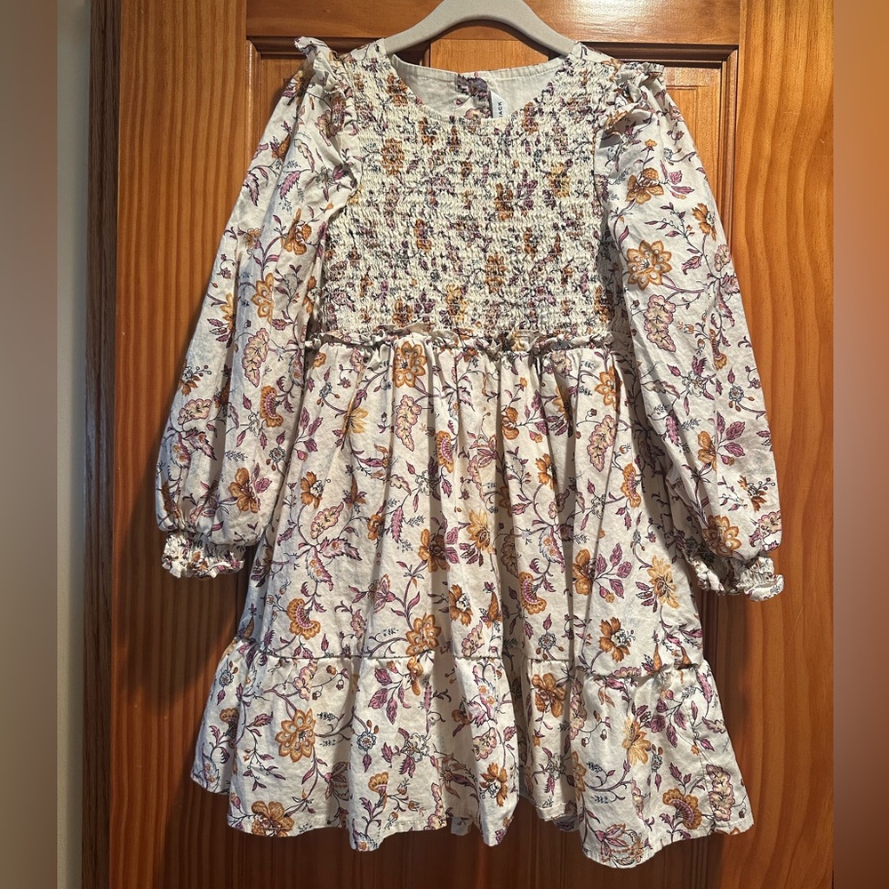 Janie and Jack Floral Smocked Dress - Cream and Purple